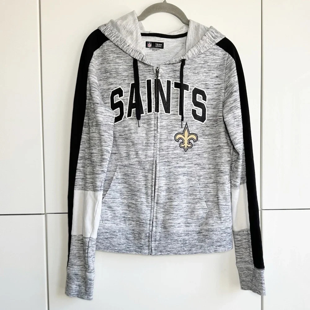 Saints NFL Team Apparel Women’s Zip Front Sweatshirt Gray Size Small New Orleans